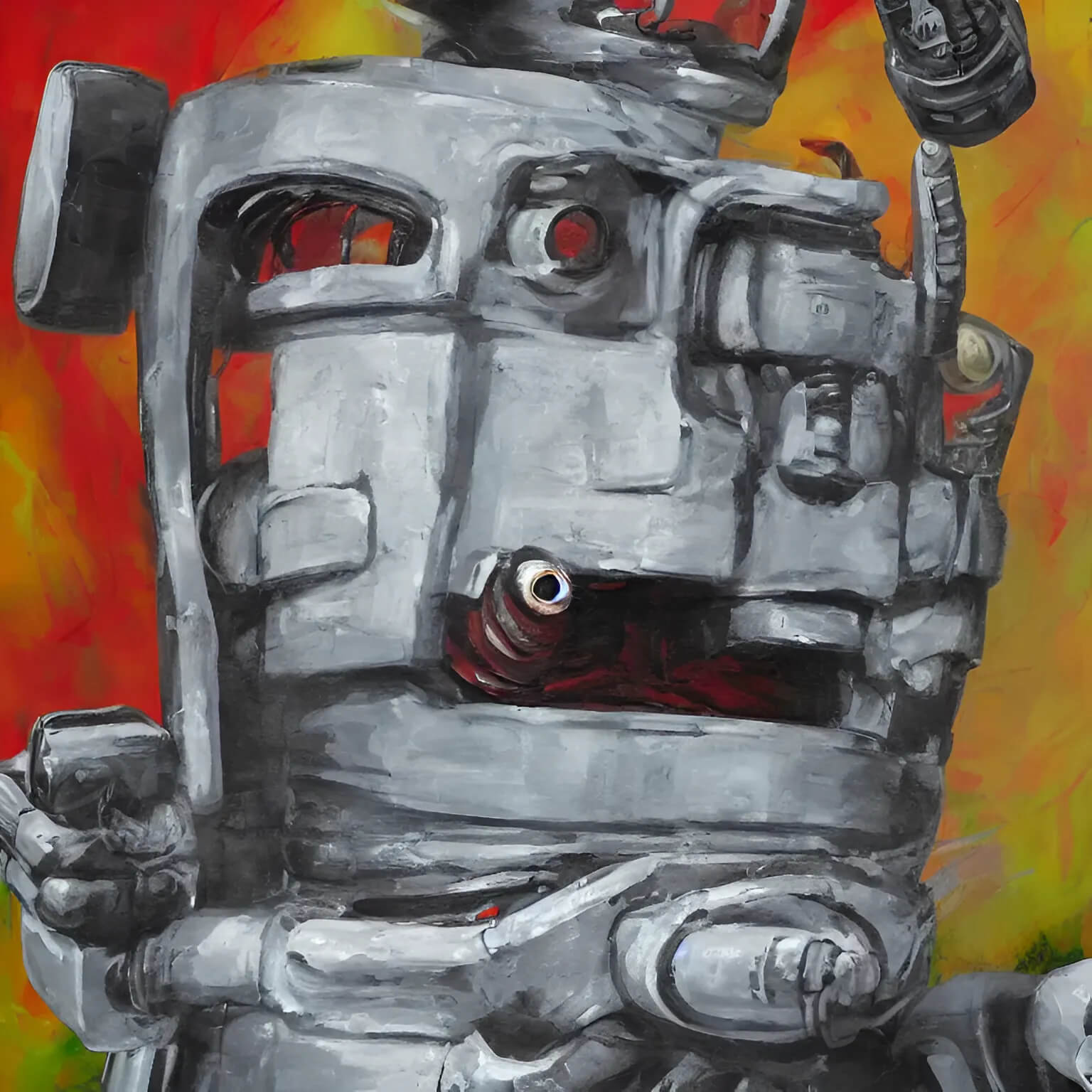 oil painting of a robot